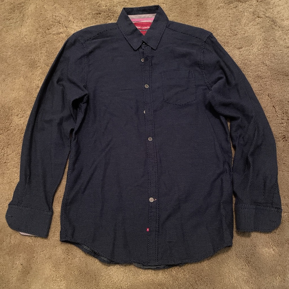Report Collection Dark Blue Casual Button-Down Shirt